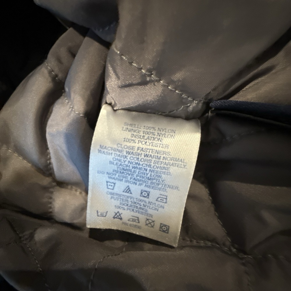 Lands End Jacket Mens Large Gray AquaCheck Thermolite Hooded Full Zip Nylon Coat - Picture 12 of 15